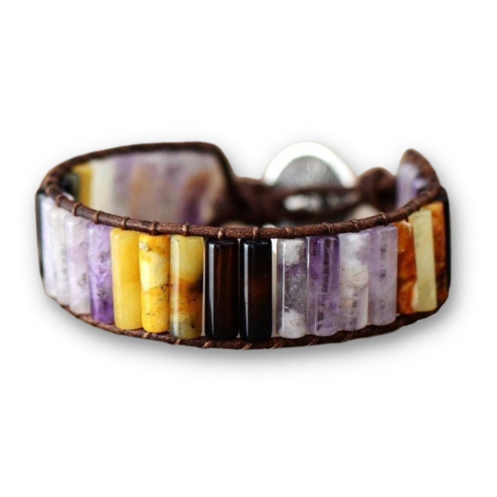 Bracelet Bohémien en Améthyste et Jaspe "Force & Sagesse"