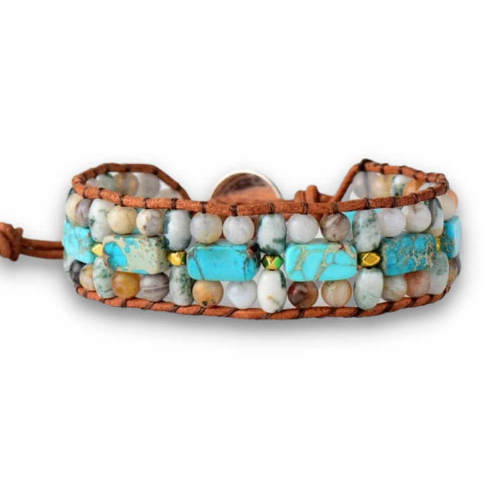 Bracelet Bohémien en Turquoise bleue et Jaspe "Sérénité & Bien être"