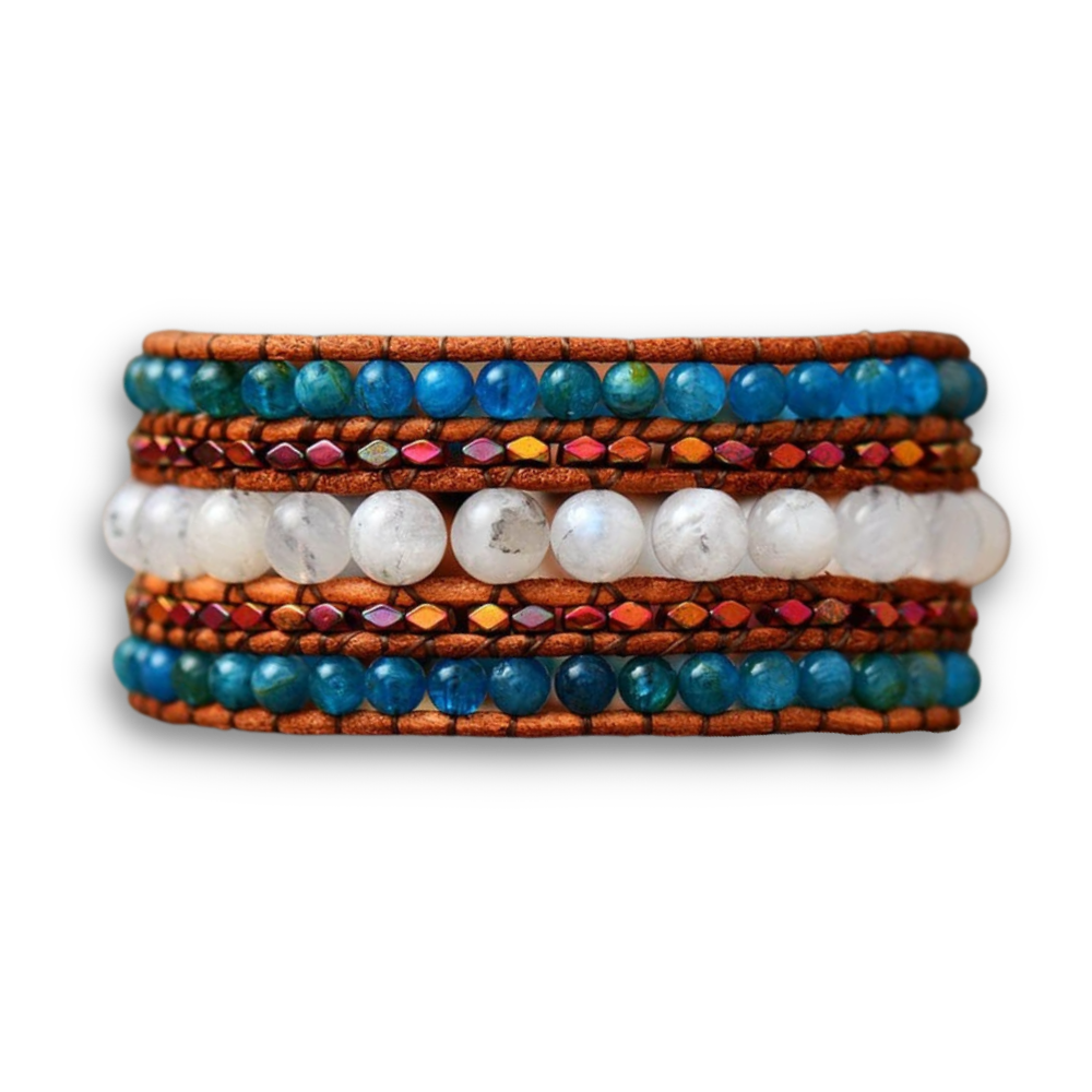 Bracelet Bohémien en Pierre de lune et Apatite bleue "Fécondité & Tendresse"