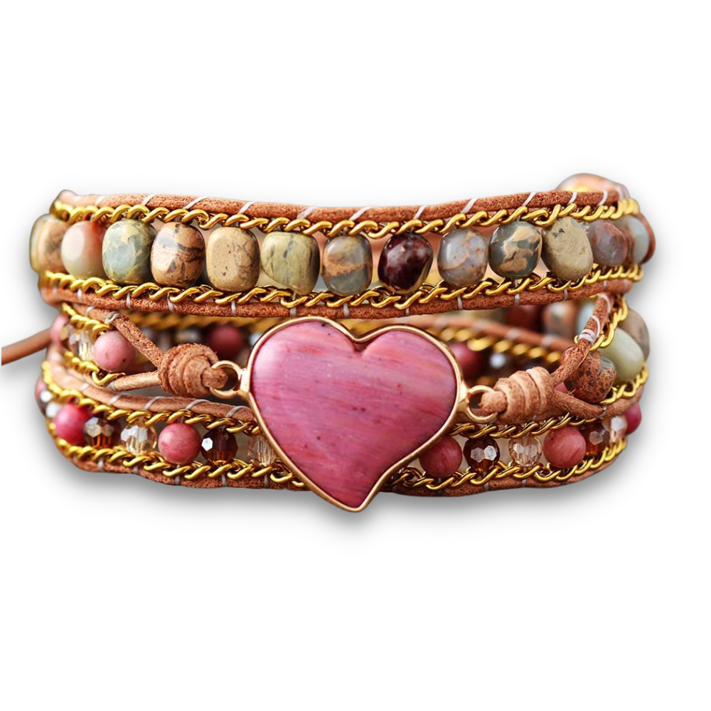 Bracelet Bohémien en Jaspe et Rhodonite "Épanouissement & Estime de soi" - Coeur