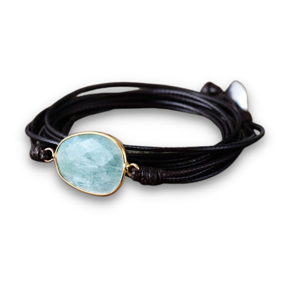 Bracelet Bohémien en Amazonite "Paix & Courage" - Cabochon