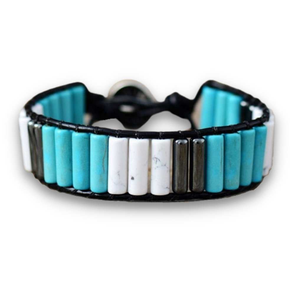 Bracelet Bohémien en Turquoise bleue et Turquoise blanche "Sérénité & Bien être"