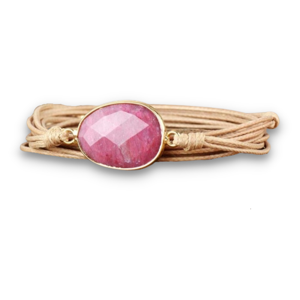 Bracelet Bohémien en Rhodonite "Amour & Bienveillance" - Cabochon