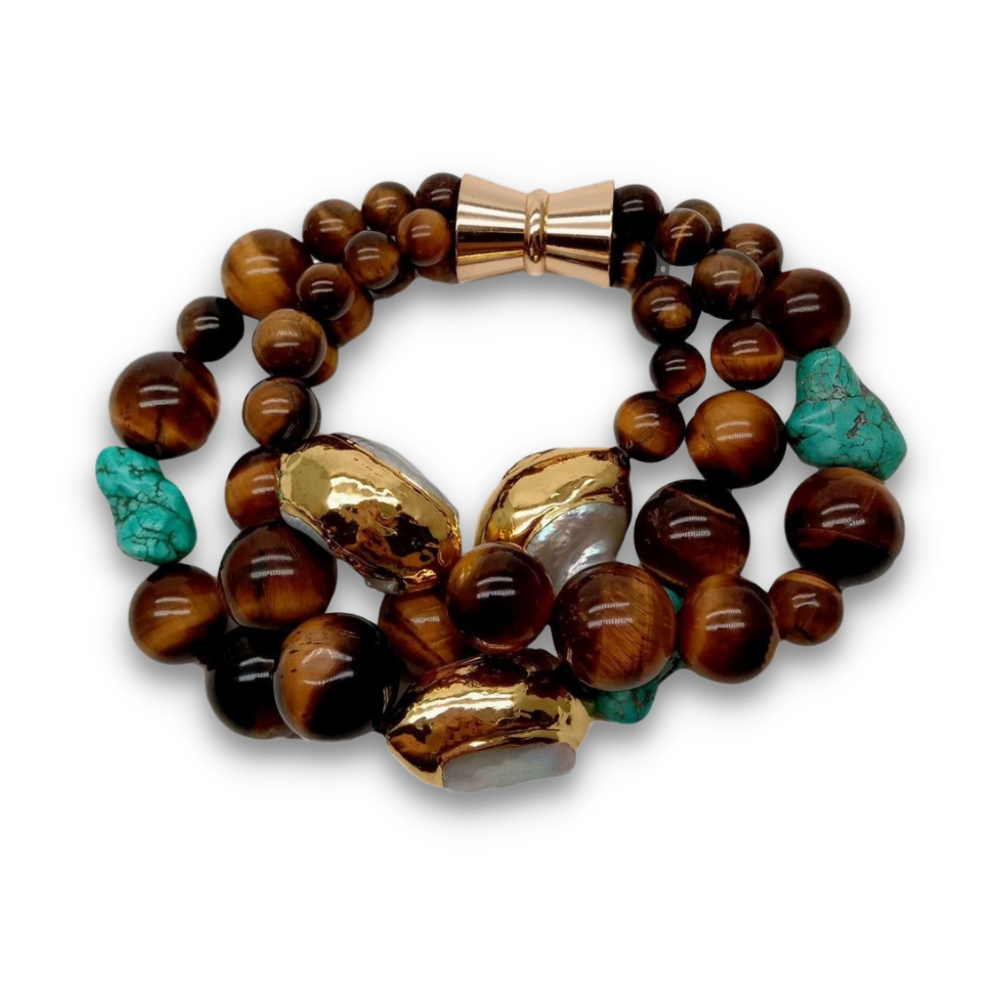 Bracelet en Oeil de tigre et Turquoise "Courage & Audace"