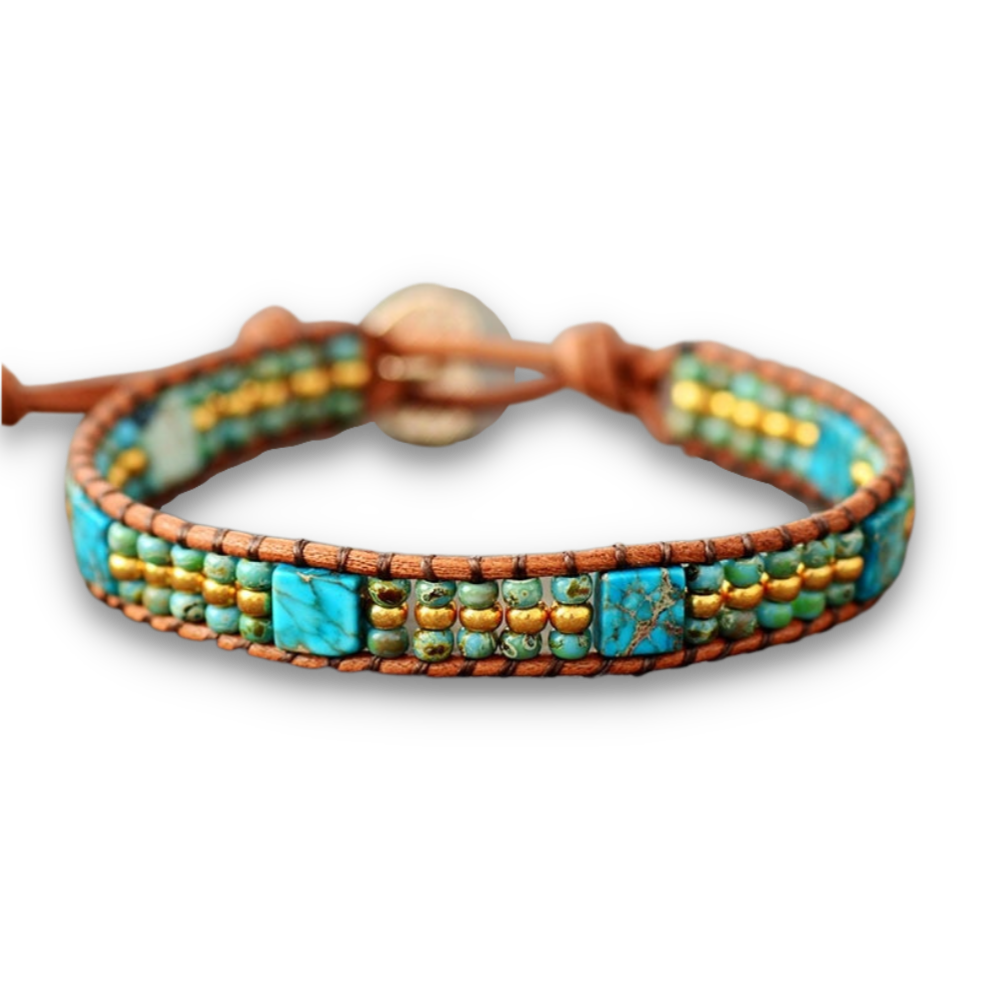 Bracelet Bohémien en Turquoise bleue et Jaspe "Sérénité & Bien être"