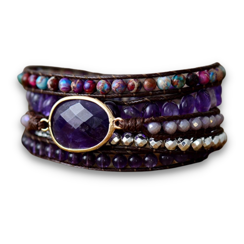 Bracelet Bohémien en Améthyste "Force & Sagesse" - Cabochon