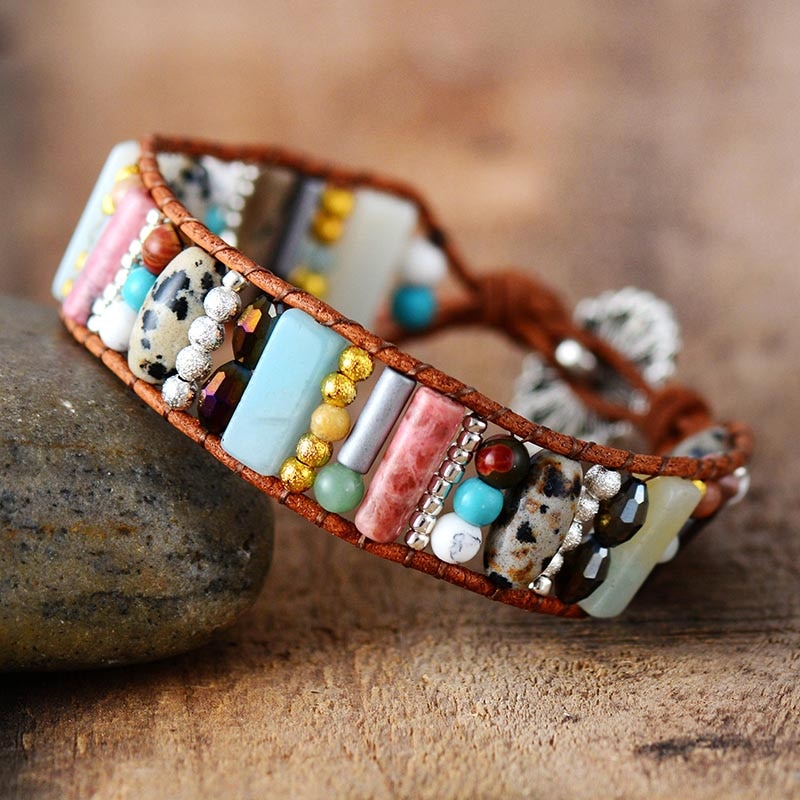 Bracelet Bohémien en Jaspe dalmatien et Agate "Protection & Harmonie"