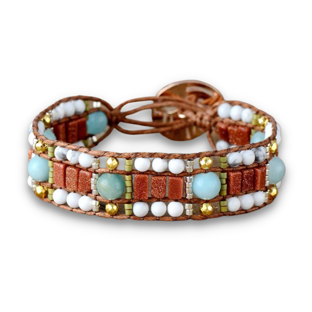 Bracelet Bohémien en Amazonite et Turquoise blanche "Paix & Courage"
