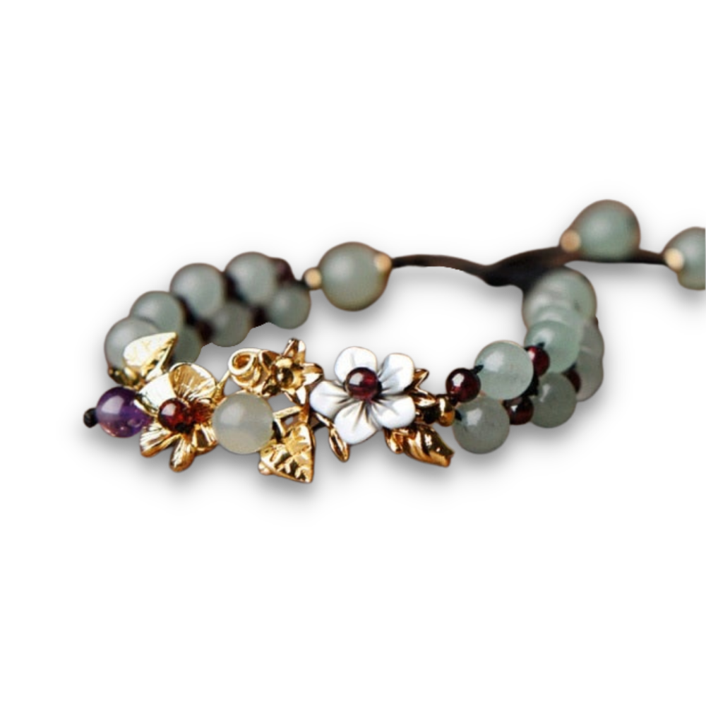 Bracelet en Jade "Tempérance & Tolérance" - Fleurs
