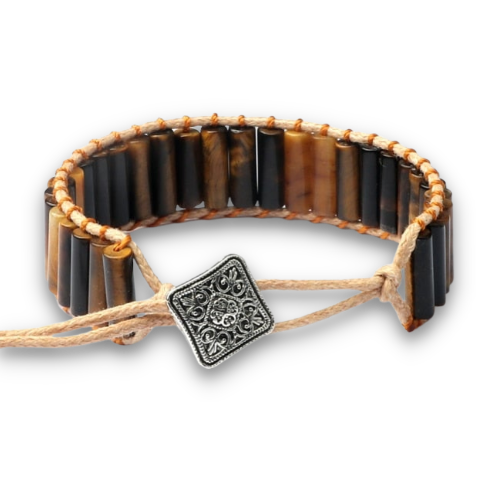 Bracelet Bohémien Yoga en Oeil de tigre "Courage & Audace"
