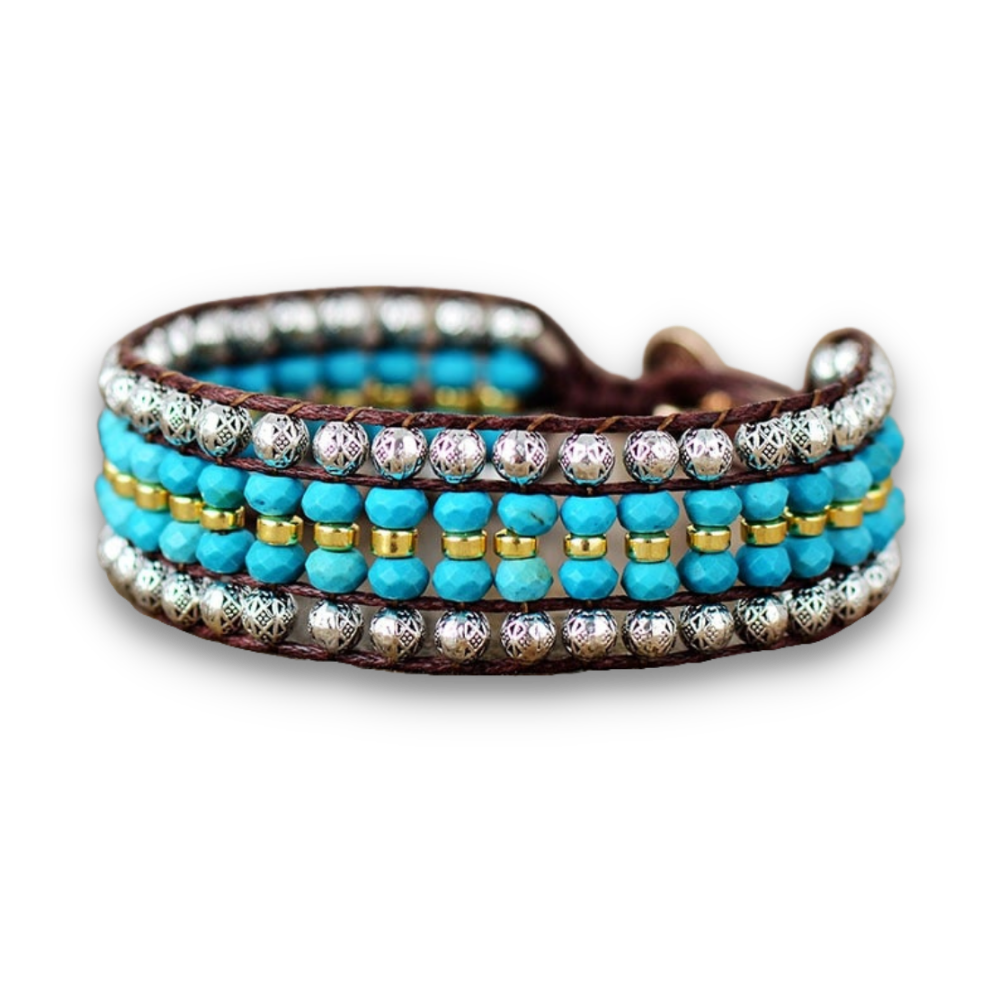 Bracelet Bohémien Tibétain en Turquoise bleue "Sérénité & Bien être"