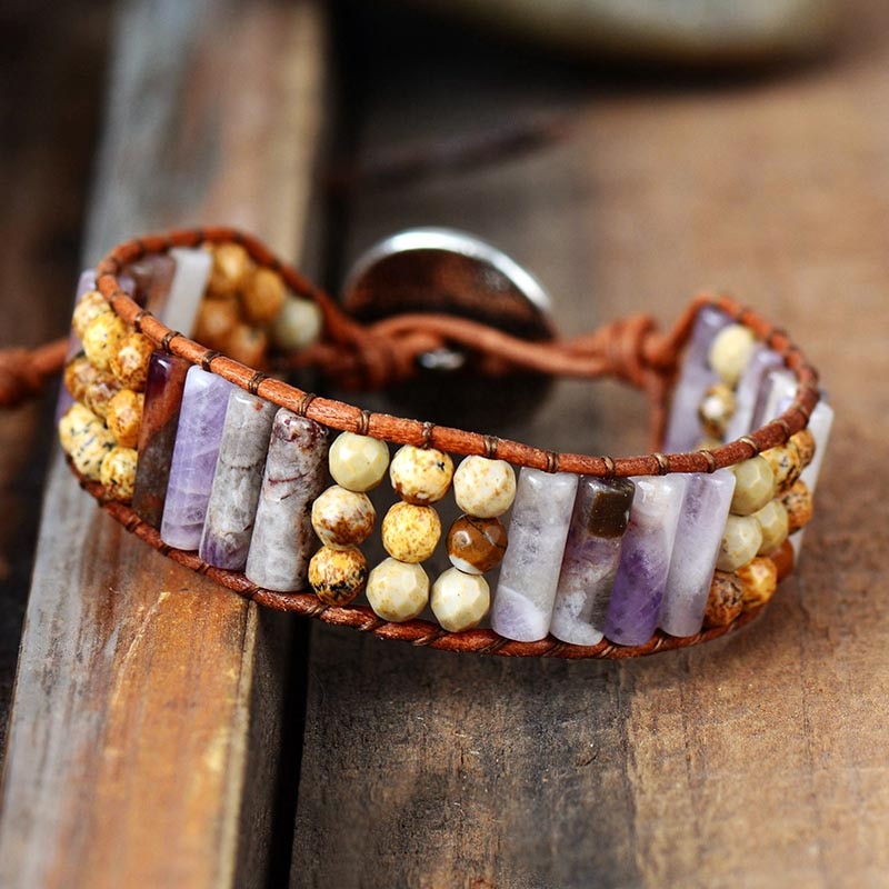 Bracelet Bohémien en Améthyste et Jaspe "Force & Sagesse"