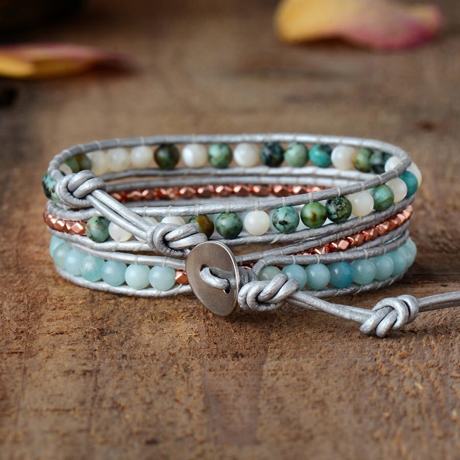 Bracelet Bohémien en Amazonite et Jaspe "Paix & Courage"