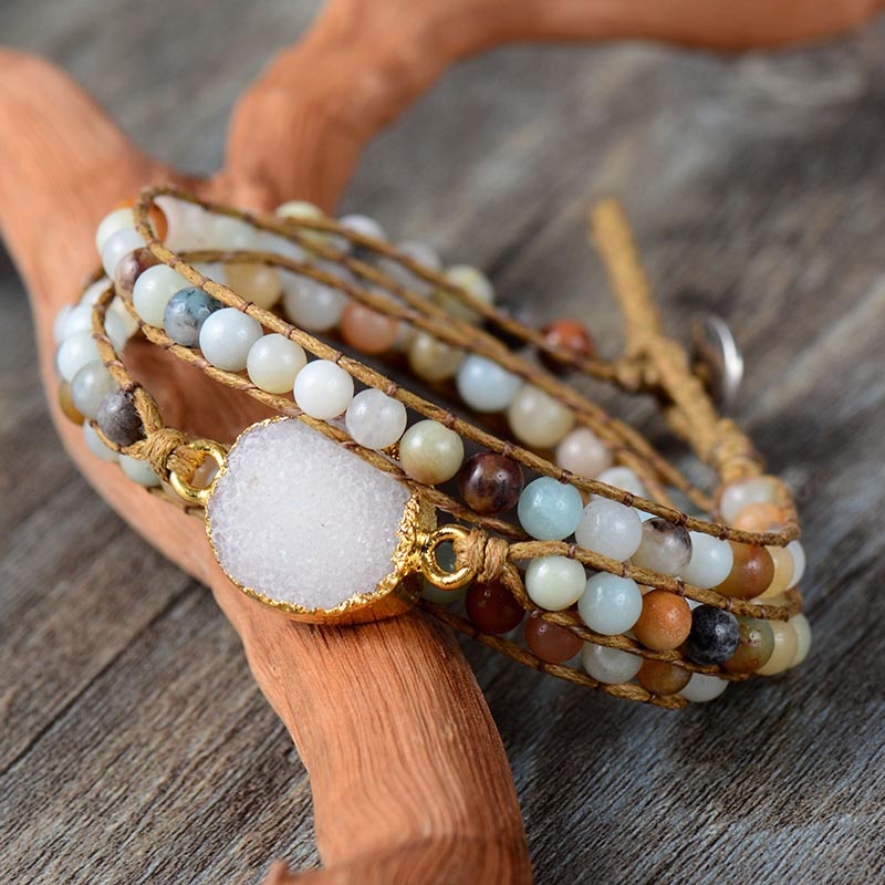 Bracelet Bohémien en Amazonite "Paix & Courage" - Druzy
