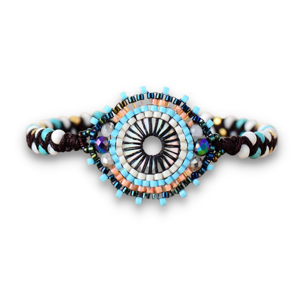 Bracelet Bohémien en Turquoise bleue et Turquoise blanche "Sérénité & Bien être"