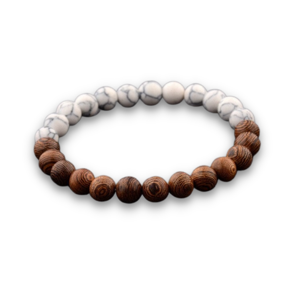 Bracelet Tibétain en Bois et Turquoise blanche "Amplification & Energie"