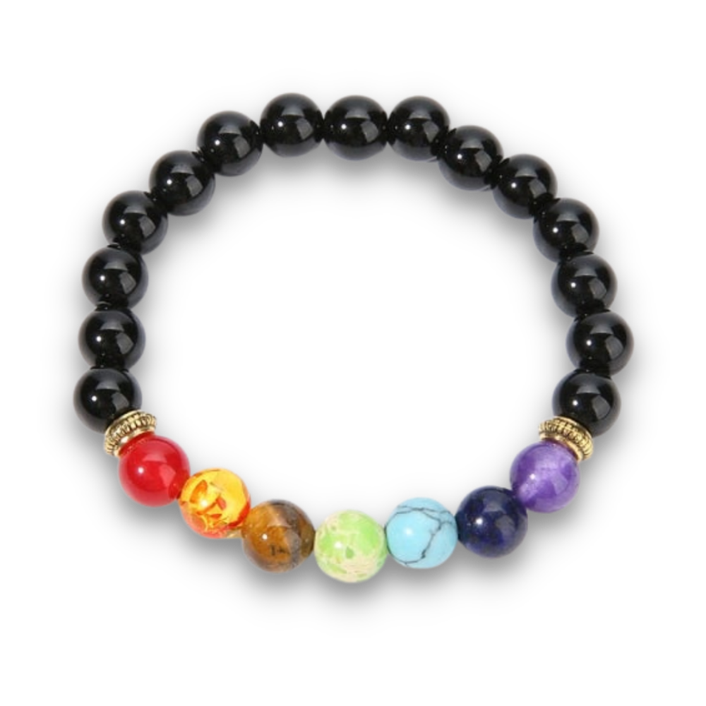 Bracelet Sept Chakras en Onyx "Stabilité & Maîtrise de soi"