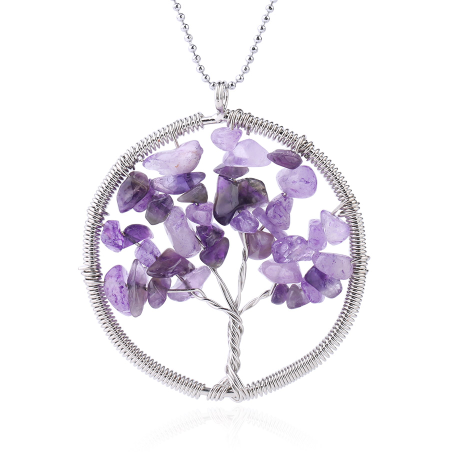 Chaîne et son Pendentif Reiki en Améthyste "Force & Sagesse" - Arbre de vie