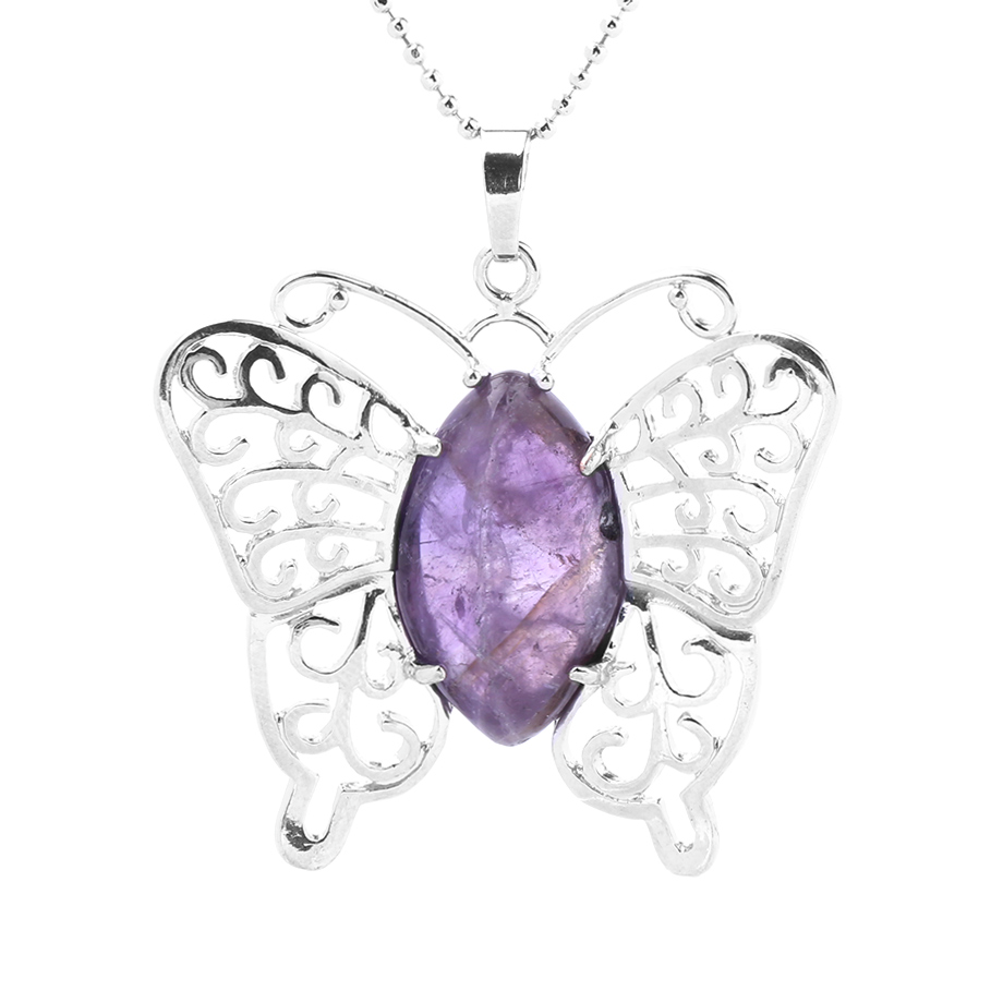 Chaîne et son Pendentif en Améthyste "Force & Sagesse" - Papillon