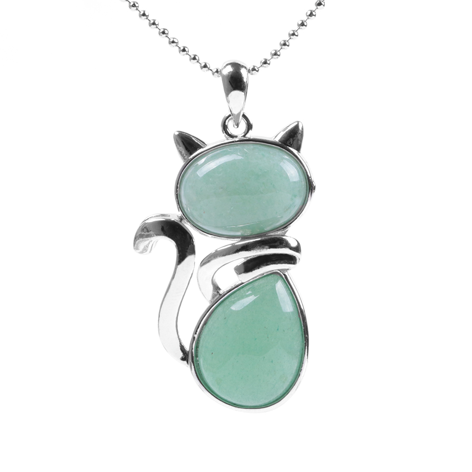 Chaîne et son Pendentif Reiki en Aventurine verte "Développement & Épanouissement" - Chat