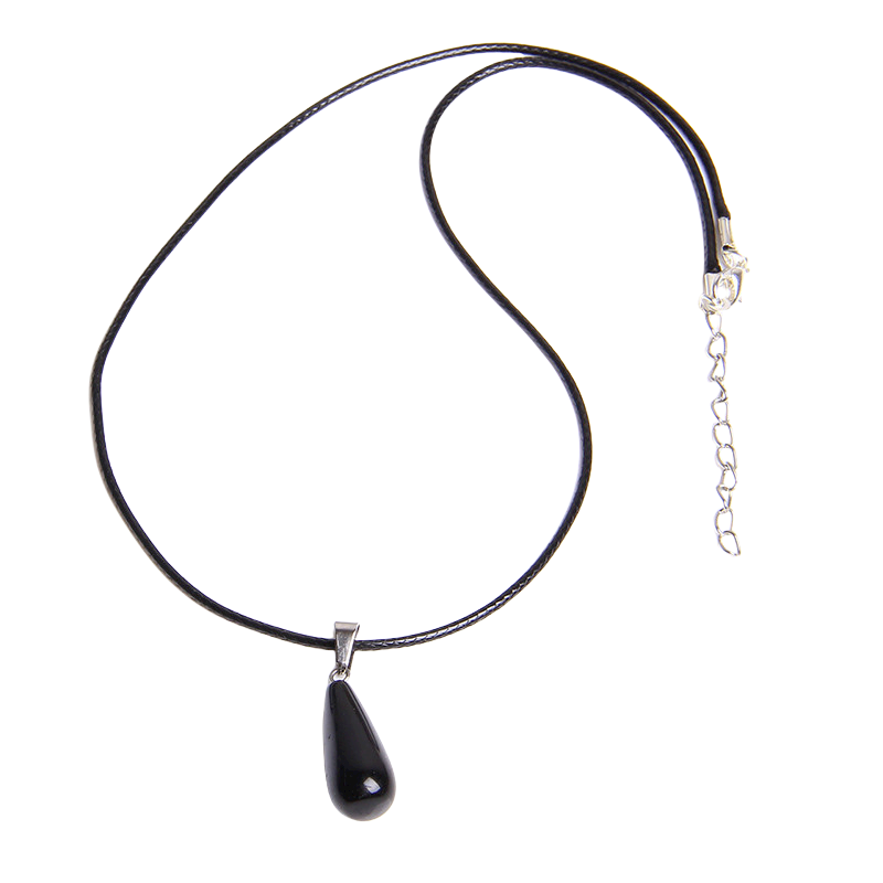 Cordon et son Pendentif en Agate noire "Persévérance & Protection" - Goutte