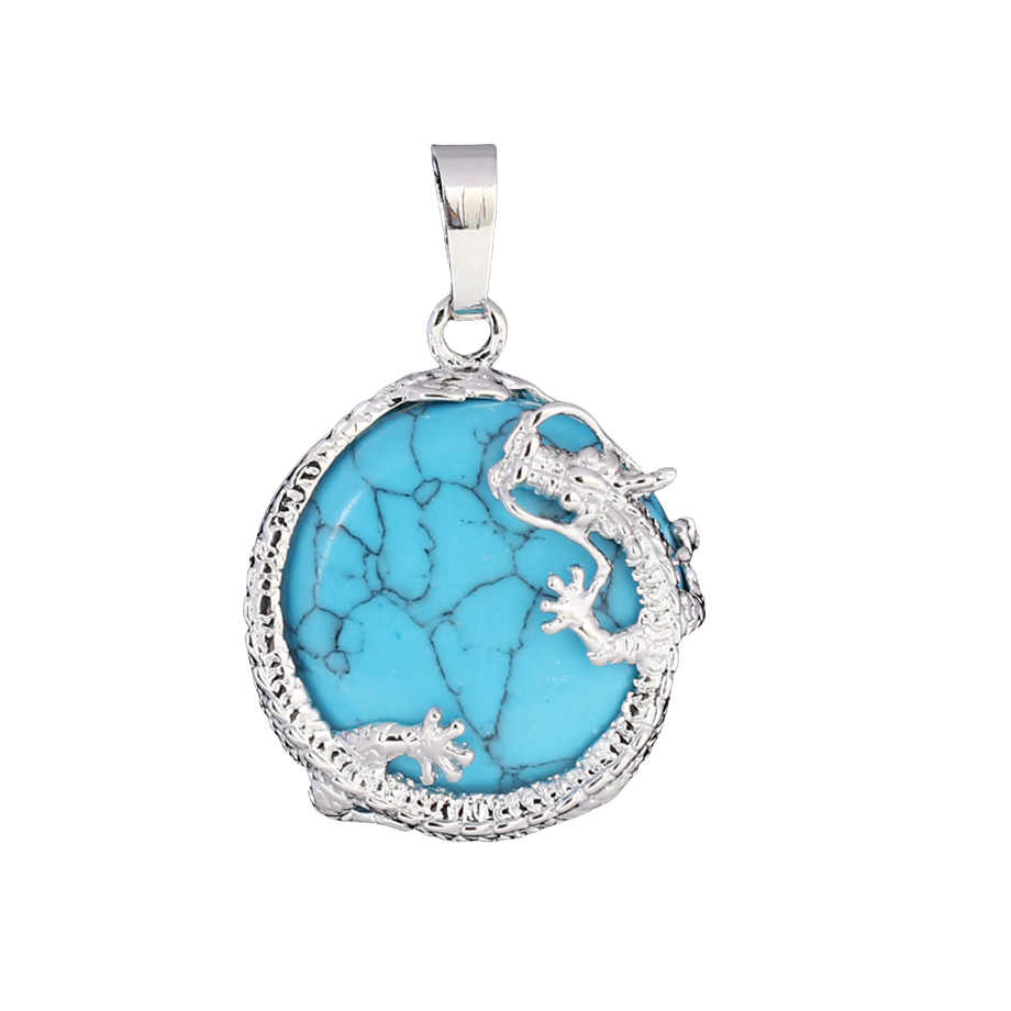 Pendentif Porte Bonheur en Turquoise "Stabilité & Empathie" - Dragon