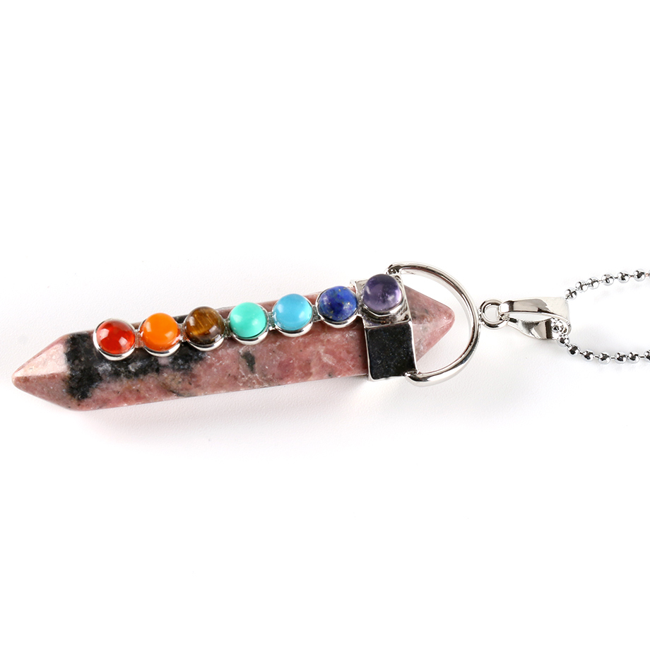 Chaîne et son Pendentif Sept Chakras en Rhodonite "Amour & Bienveillance" - Prisme