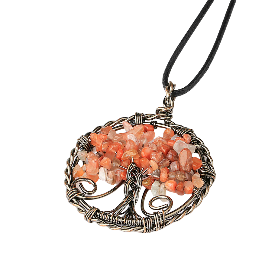 Cordon et son Pendentif Reiki en Agate feu "Énergie & Sécurité" - Arbre de vie