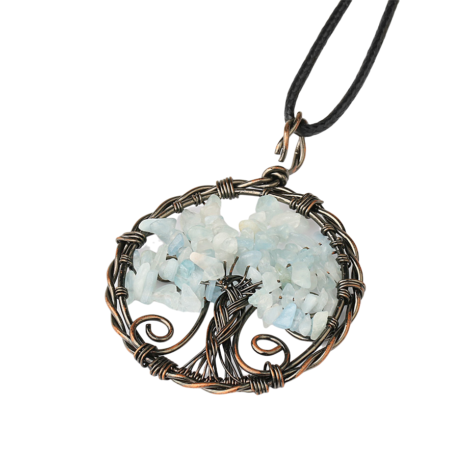 Cordon et son Pendentif Reiki en Aigue-marine "Jeunesse & Guérison" - Arbre de vie