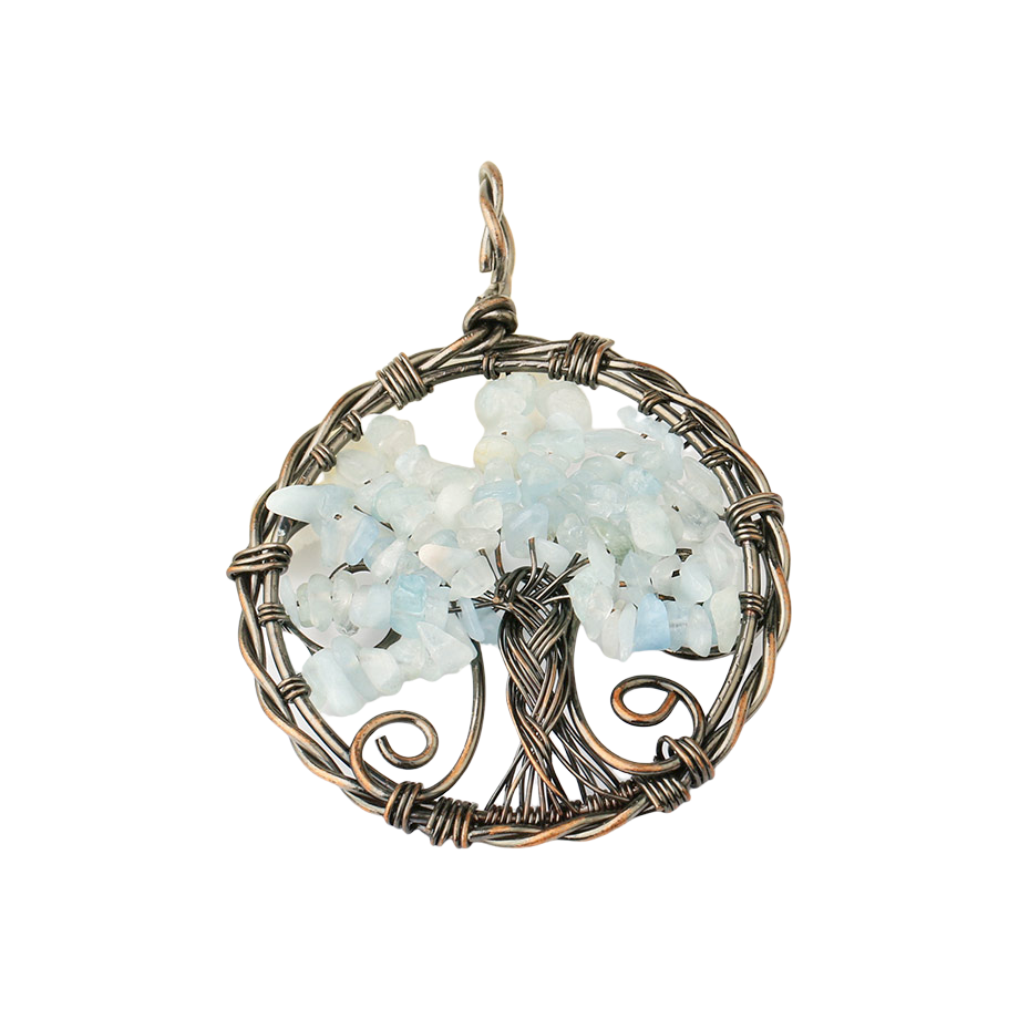 Pendentif Reiki en Aigue-marine "Jeunesse & Guérison" - Arbre de vie