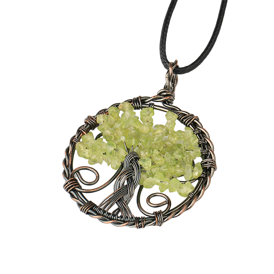 Cordon et son Pendentif Reiki en Péridot "Pureté & Félicité" - Arbre de vie