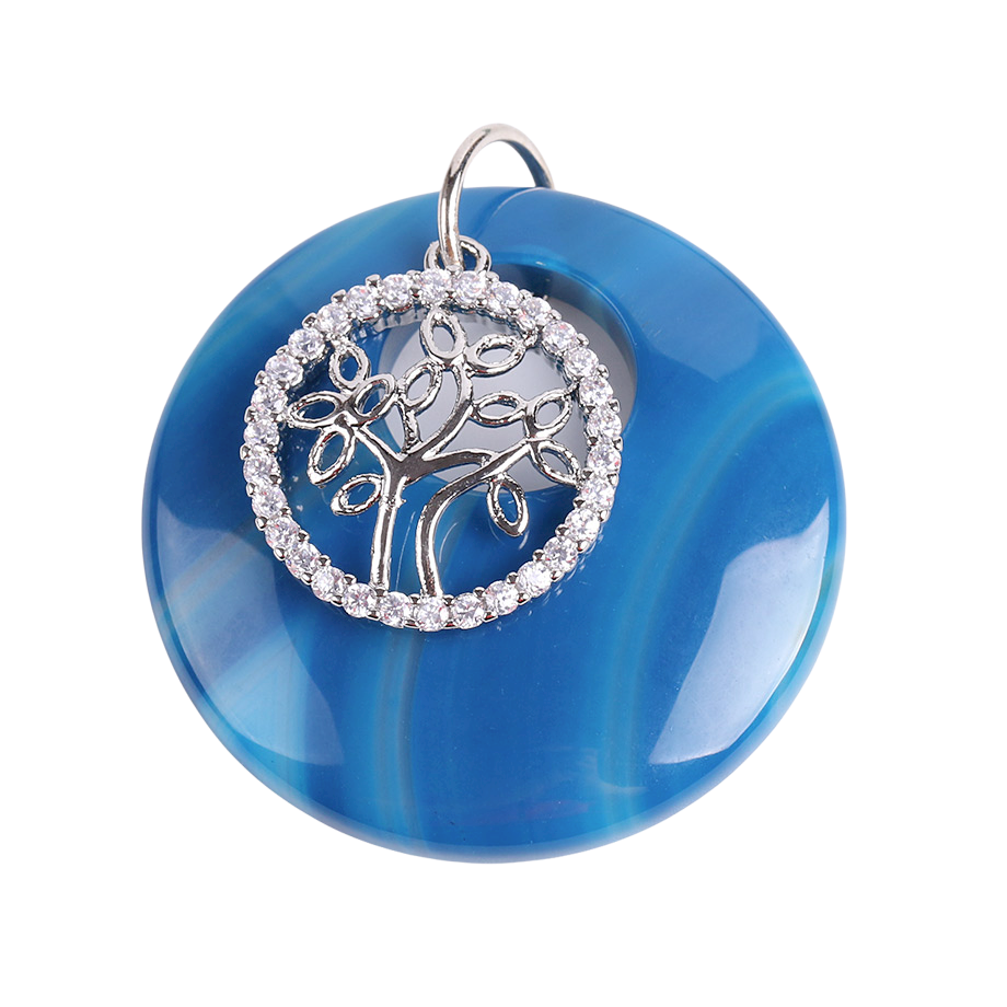 Pendentif en Agate bleue "Harmonie & Apaisement" - Arbre de vie
