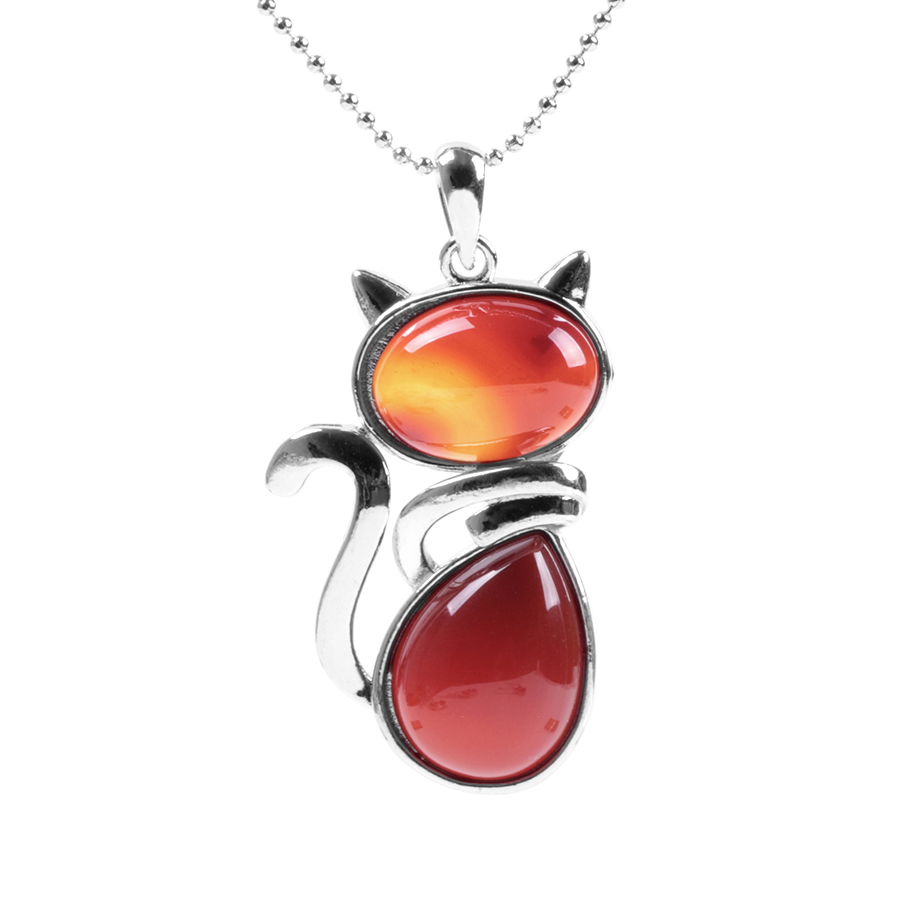 Chaîne et son Pendentif Reiki en Agate feu "Énergie & Sécurité" - Chat