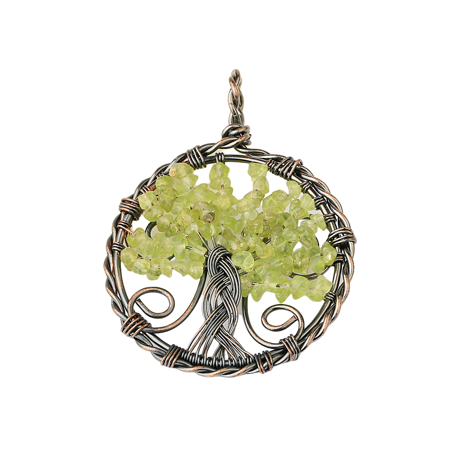 Pendentif Reiki en Péridot "Pureté & Félicité" - Arbre de vie