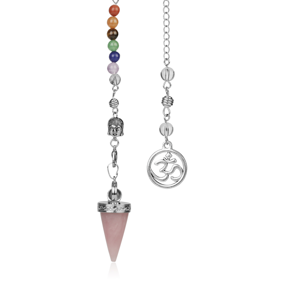 Pendule Sept Chakras en Quartz rose "Amour & Confiance en soi" - Om