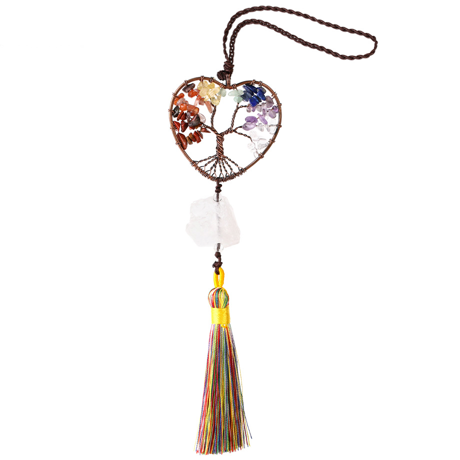 Charme Sept Chakras en Cristal de roche "Clairvoyance & Intuition" - Arbre de vie