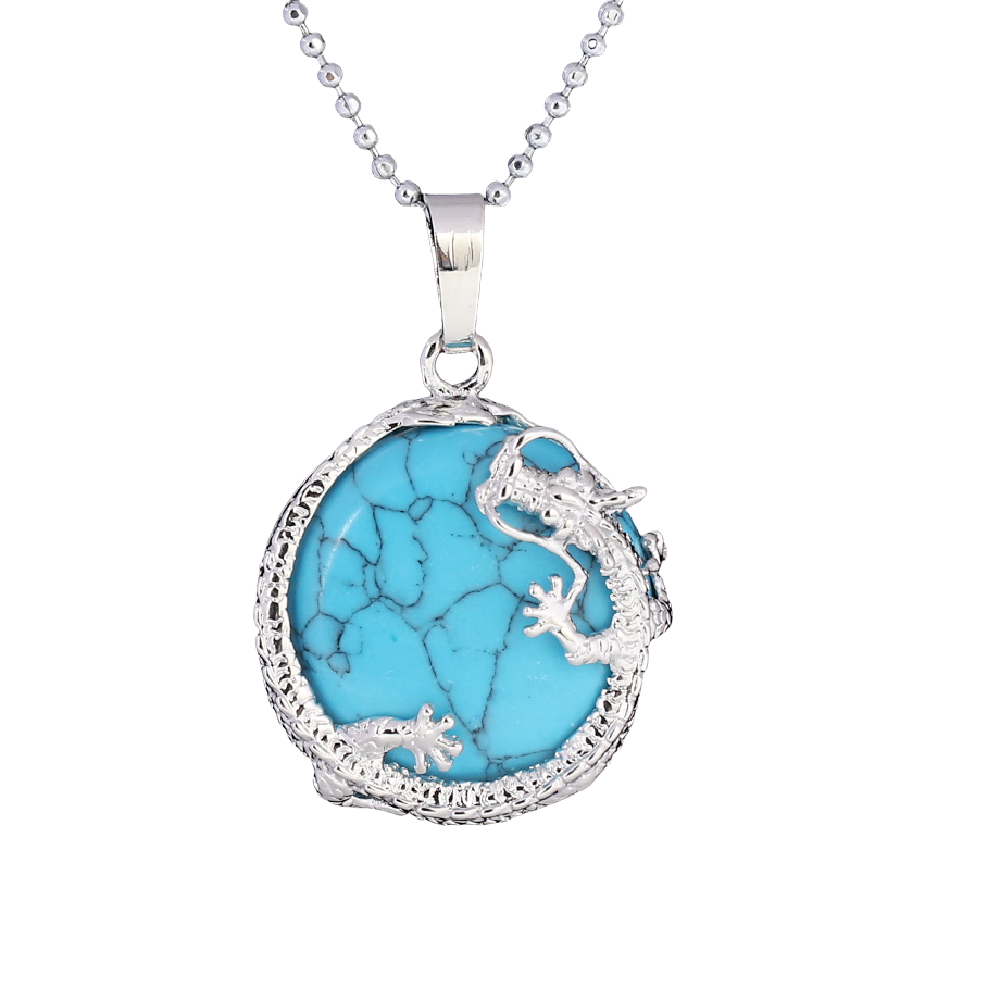 Chaîne et son Pendentif en Turquoise "Stabilité & Empathie" - Dragon