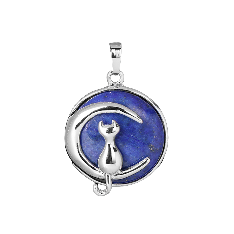 Pendentif Porte Bonheur en Lapis-Lazuli "Santé & Harmonie" - Chat au clair de lune