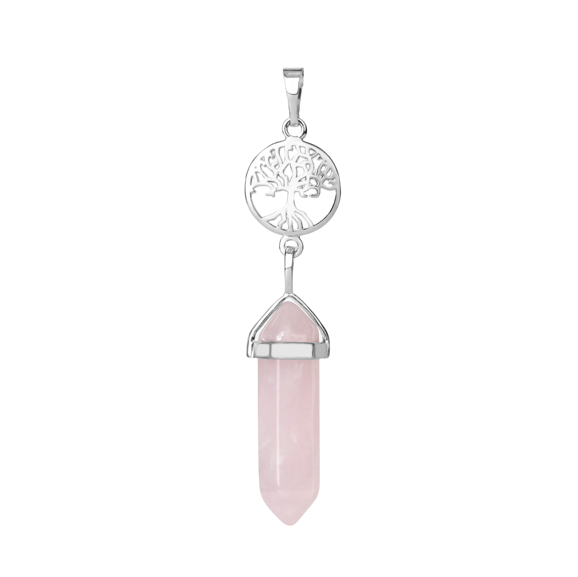 Pendentif en Quartz rose "Amour & Confiance en soi" - Prisme & Arbre de vie