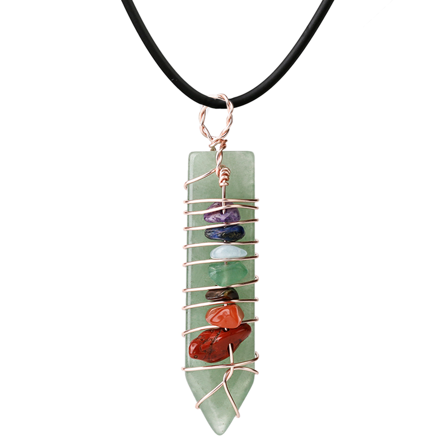 Cordon et son Pendentif Sept Chakras en Aventurine verte "Développement & Épanouissement"
