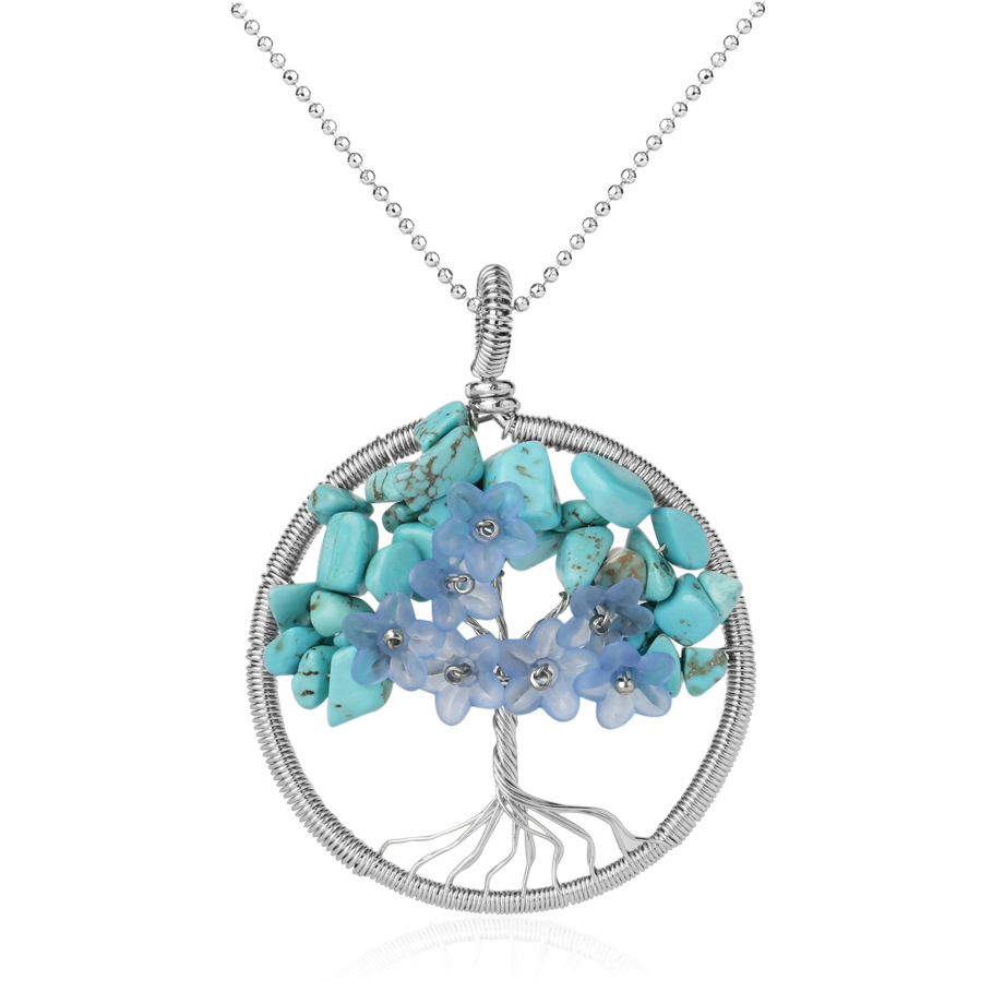 Chaîne et son Pendentif Reiki en Turquoise "Stabilité & Empathie" - Arbre de vie
