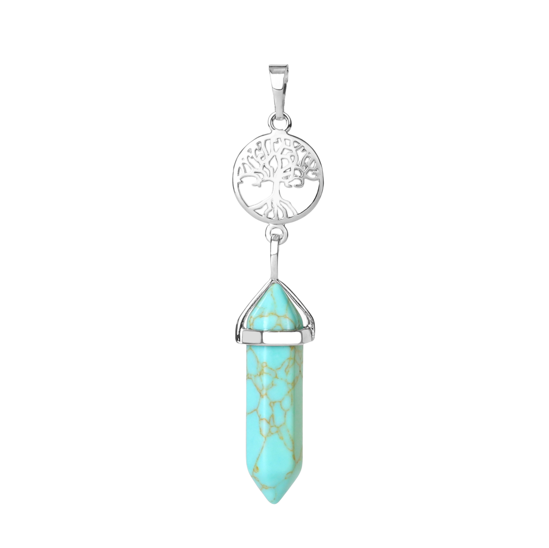 Pendentif en Turquoise "Stabilité & Empathie" - Prisme & Arbre de vie