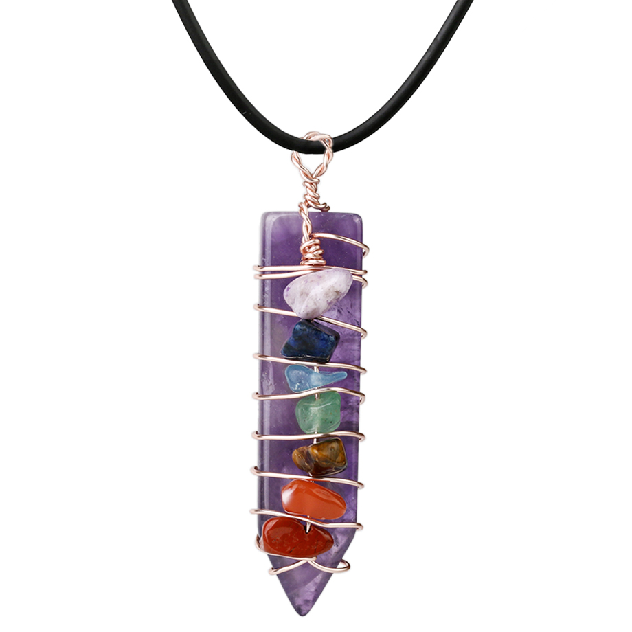 Cordon et son Pendentif Sept Chakras en Améthyste "Force & Sagesse"