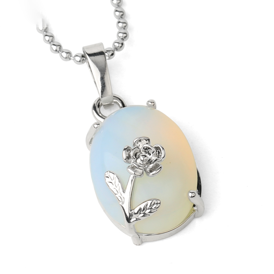 Chaîne et son Pendentif Reiki en Opale "Créativité & Spontanéité" - Cabochon fleuri