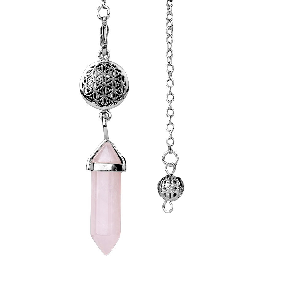 Pendule en Quartz rose "Amour & Confiance en soi" - Fleur de vie