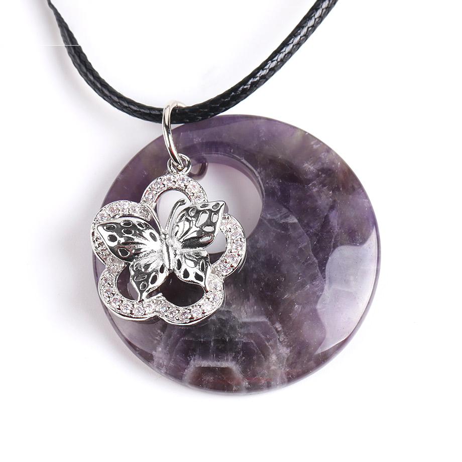 Cordon et son Pendentif Guérison en Améthyste "Force & Sagesse" - Papillon