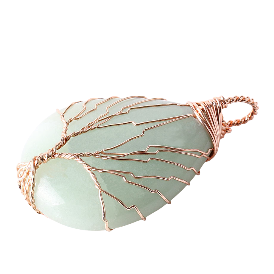 Pendentif Reiki en Aventurine verte "Développement & Épanouissement" - Goutte & Arbre de vie