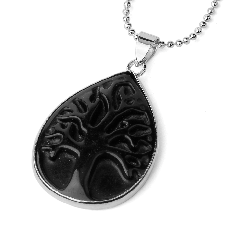 Chaîne et son Pendentif en Onyx "Stabilité & Maîtrise de soi" - Arbre de vie