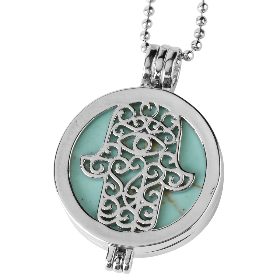 Chaîne et son Pendentif Guérison en Turquoise "Stabilité & Empathie" - Main de Fatma