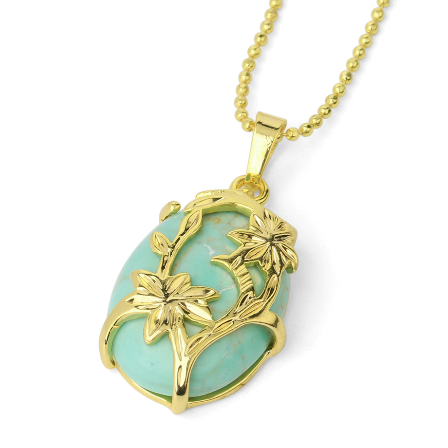 Chaîne et son Pendentif Reiki en Turquoise "Stabilité & Empathie" - Cabochon